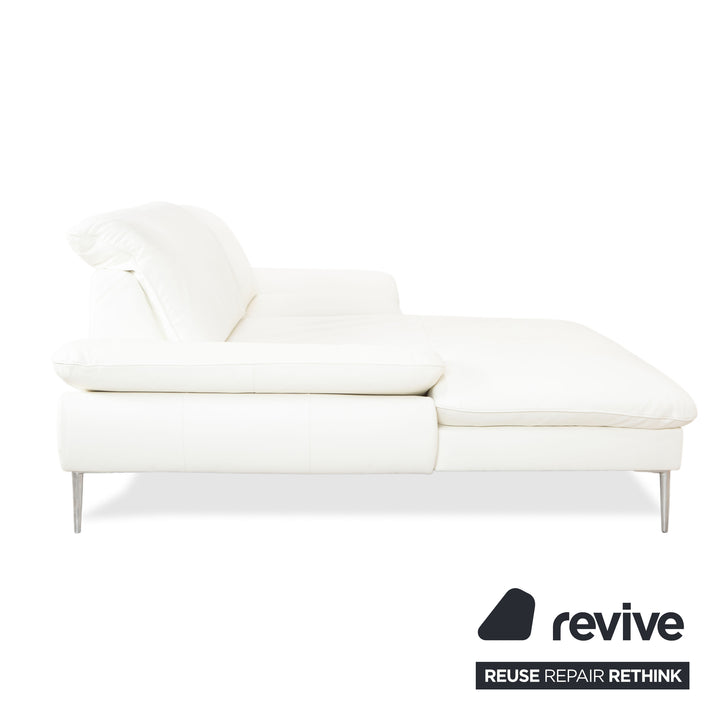 Canapé d'angle en cuir Willi Schillig, blanc, pouf, méridienne à réglage manuel, gauche