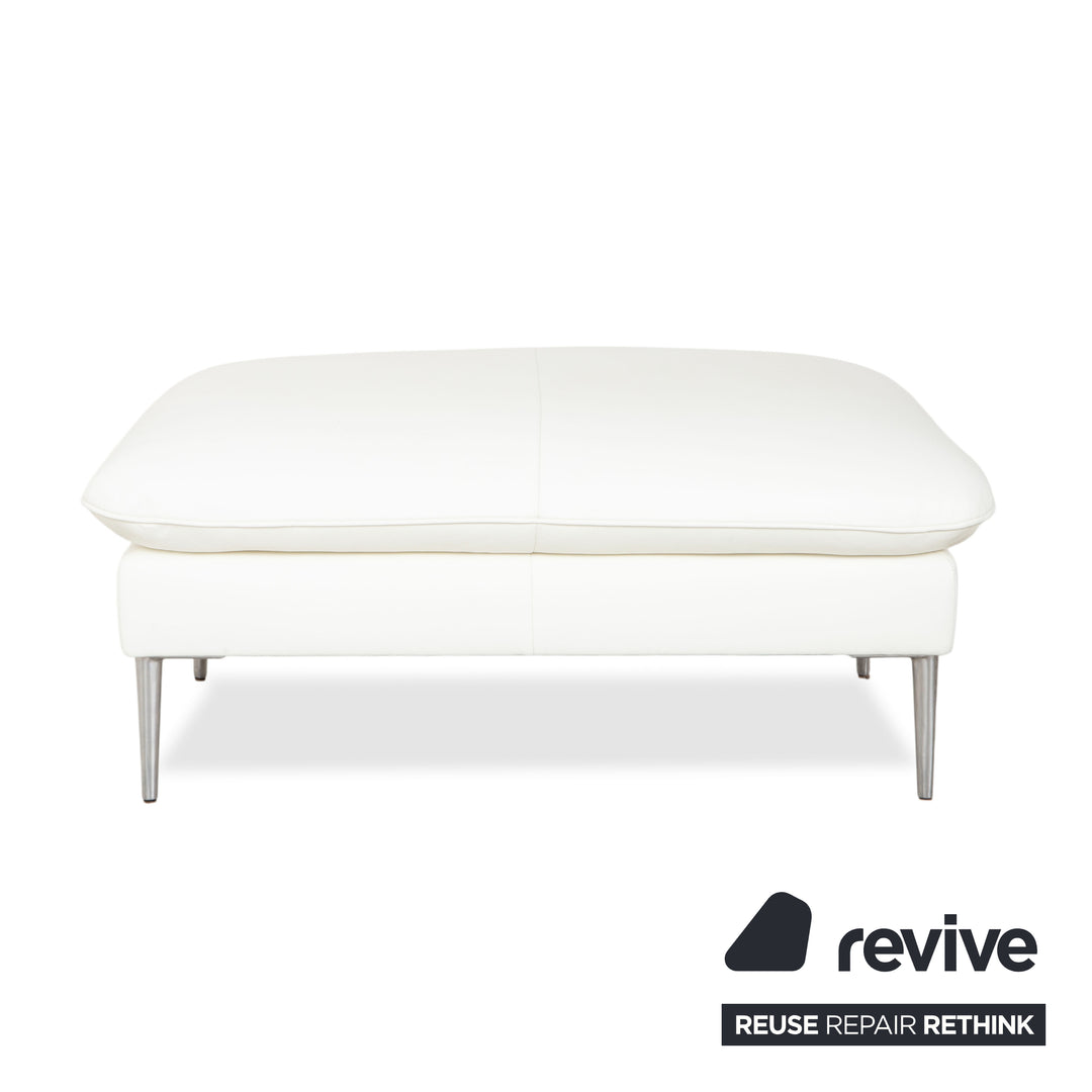 Canapé d'angle en cuir Willi Schillig, blanc, pouf, méridienne à réglage manuel, gauche