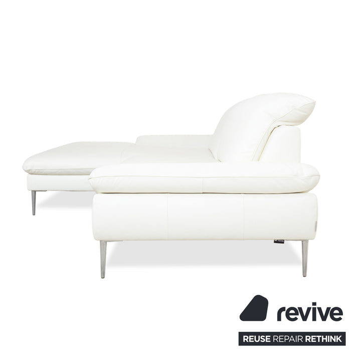 Canapé d'angle en cuir Willi Schillig, blanc, pouf, méridienne à réglage manuel, gauche