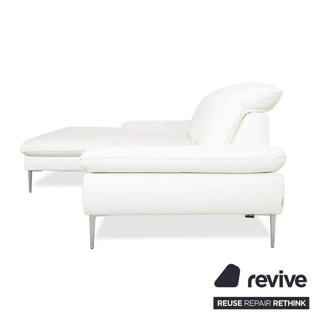 Canapé d'angle en cuir Willi Schillig, blanc, pouf, méridienne à réglage manuel, gauche