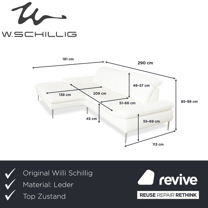 Willi Schillig Leder Ecksofa Weiß Couch manuelle Funktion Recamiere links