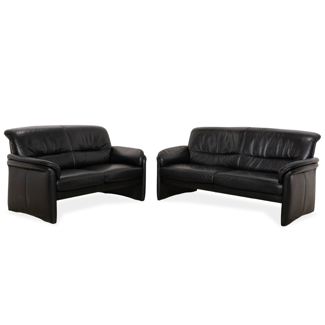 Willi Schillig Leder Garnitur Dreisitzer und Zweisitzer Schwarz Sofa Couch