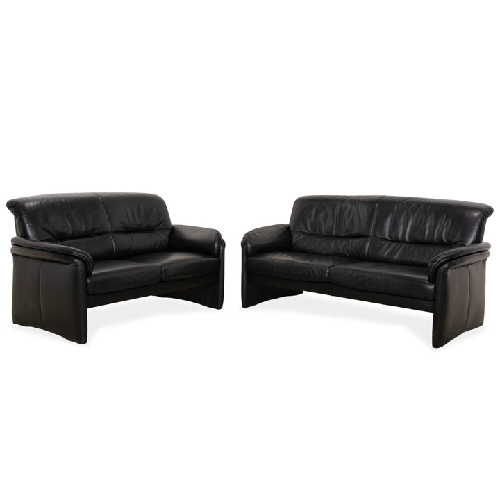 Willi Schillig Leder Garnitur Dreisitzer und Zweisitzer Schwarz Sofa Couch