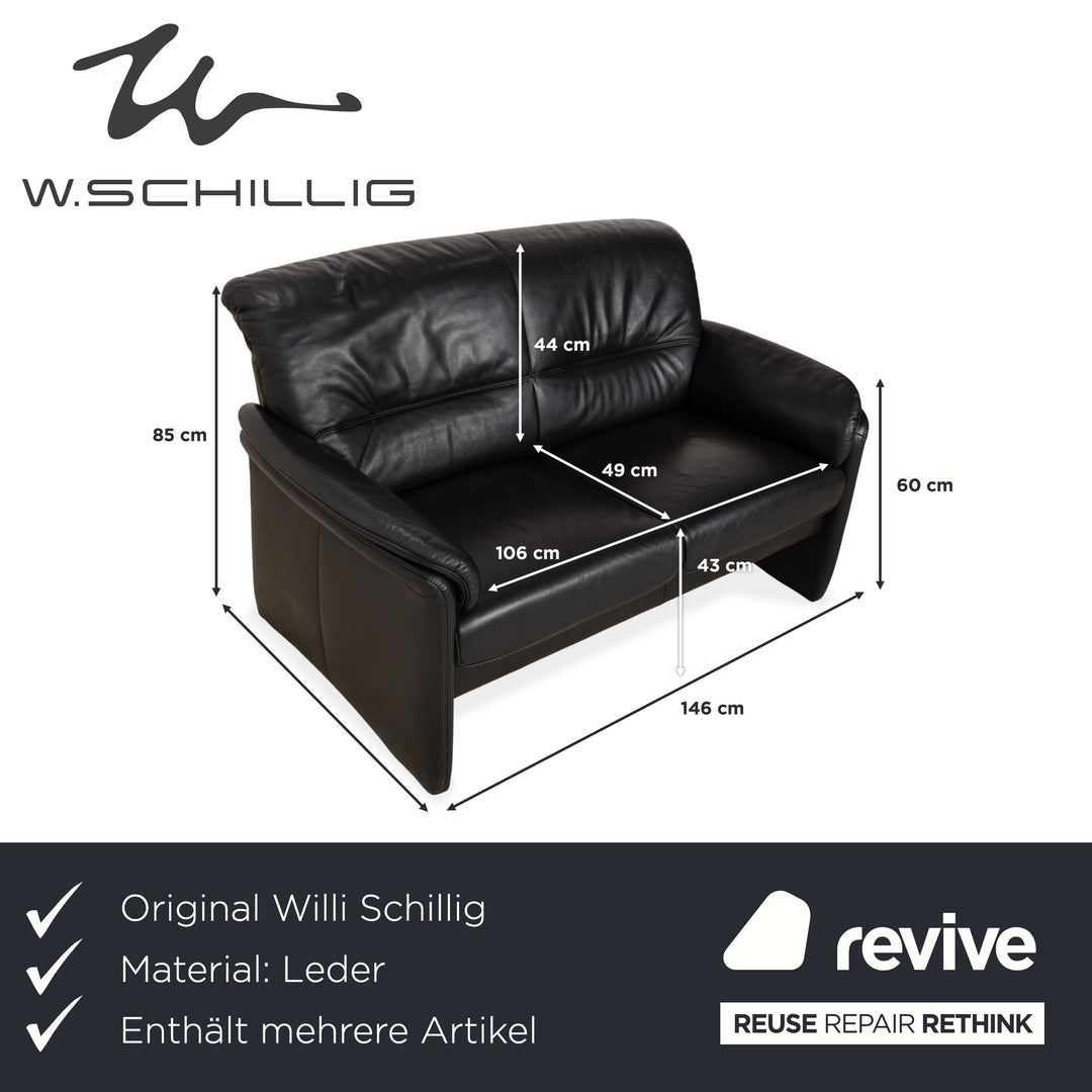 Willi Schillig Leder Garnitur Dreisitzer und Zweisitzer Schwarz Sofa Couch