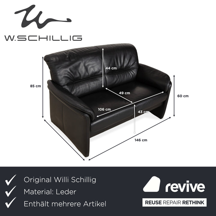 Willi Schillig Leder Garnitur Dreisitzer und Zweisitzer Schwarz Sofa Couch