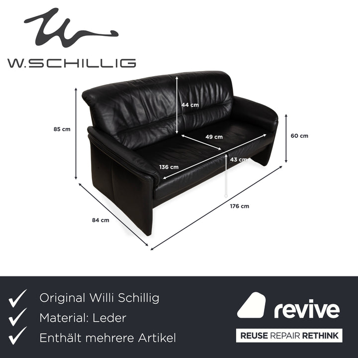 Willi Schillig Leder Garnitur Dreisitzer und Zweisitzer Schwarz Sofa Couch