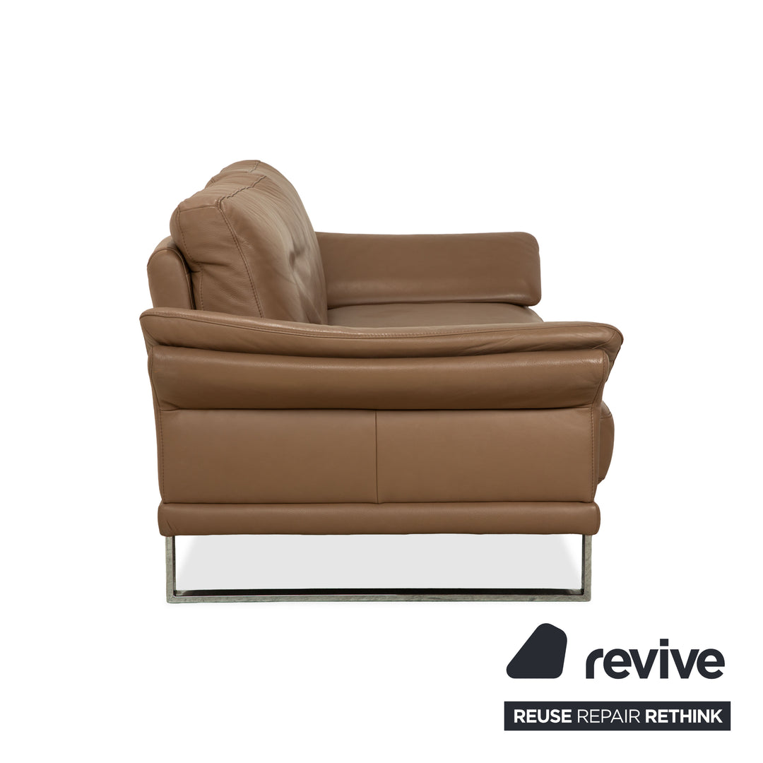 Willi Schillig Leder Garnitur Dreisitzer & Zweisitzer Braun Taupe Sofa Couch manuelle Funktion