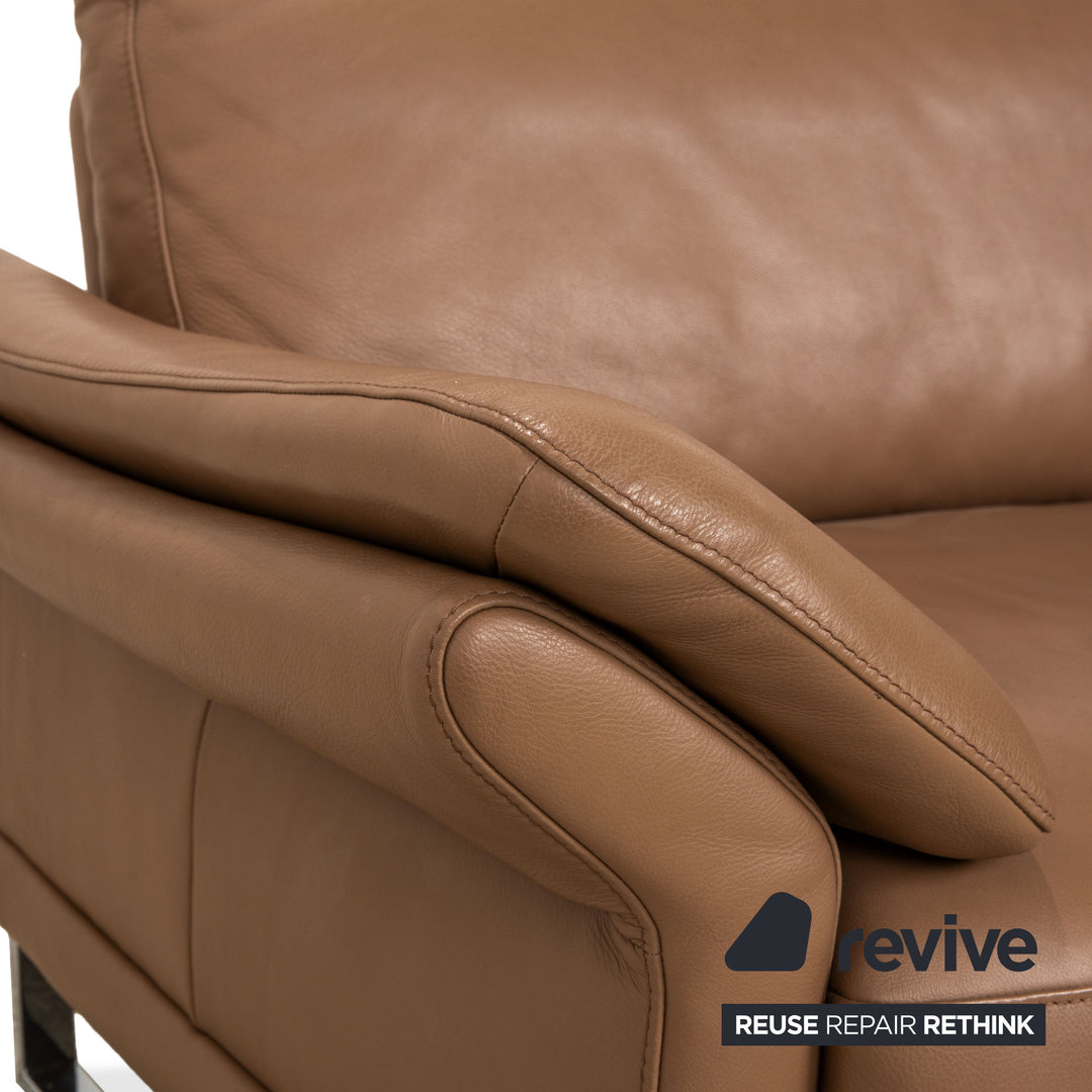 Willi Schillig Leder Garnitur Dreisitzer & Zweisitzer Braun Taupe Sofa Couch manuelle Funktion