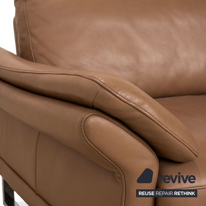 Willi Schillig Leder Garnitur Dreisitzer & Zweisitzer Braun Taupe Sofa Couch manuelle Funktion