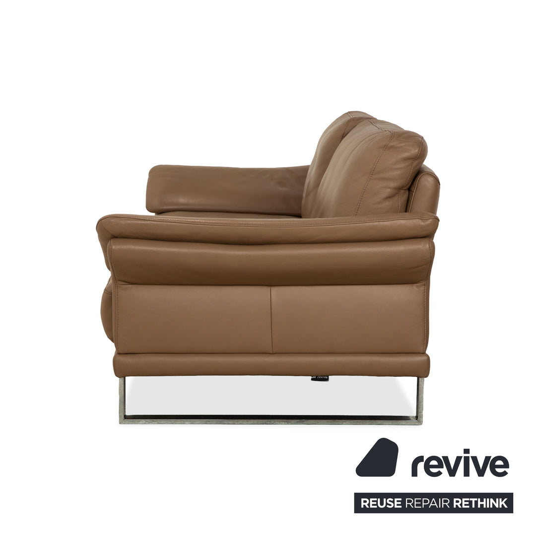 Willi Schillig Leather Suite Three-Seater &amp; Two-Seater Brown Taupe Sofa Couch Manual Function