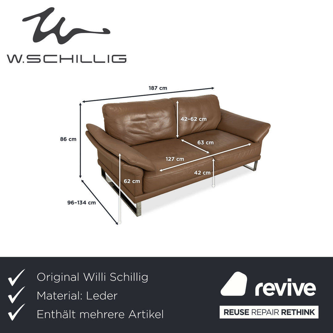 Willi Schillig Leder Garnitur Dreisitzer & Zweisitzer Braun Taupe Sofa Couch manuelle Funktion