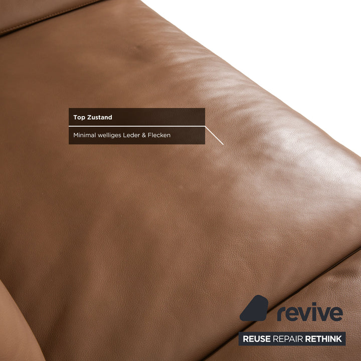 Willi Schillig Leather Suite Three-Seater &amp; Two-Seater Brown Taupe Sofa Couch Manual Function