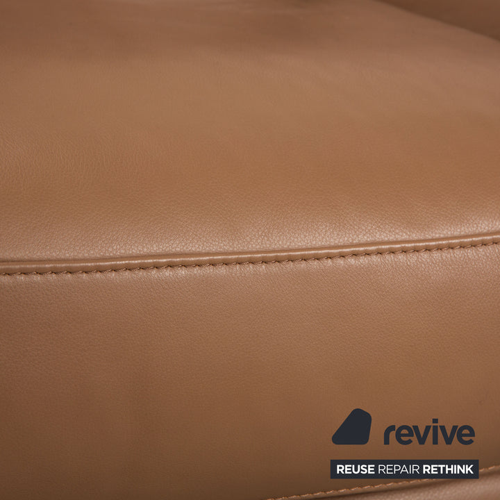 Willi Schillig Leather Suite Three-Seater &amp; Two-Seater Brown Taupe Sofa Couch Manual Function