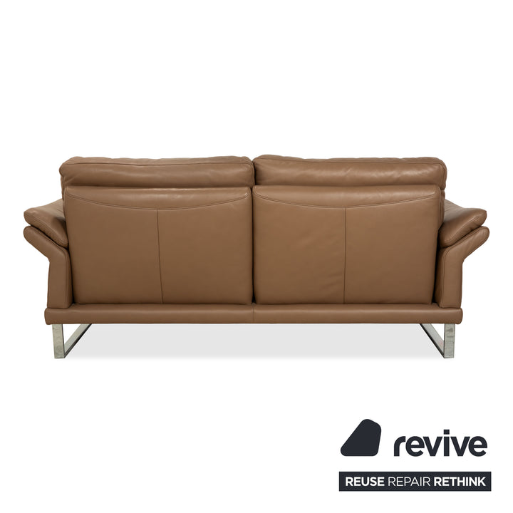 Willi Schillig Leather Suite Three-Seater &amp; Two-Seater Brown Taupe Sofa Couch Manual Function