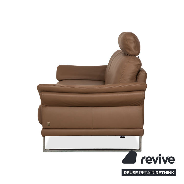 Willi Schillig Leather Suite Three-Seater &amp; Two-Seater Brown Taupe Sofa Couch Manual Function