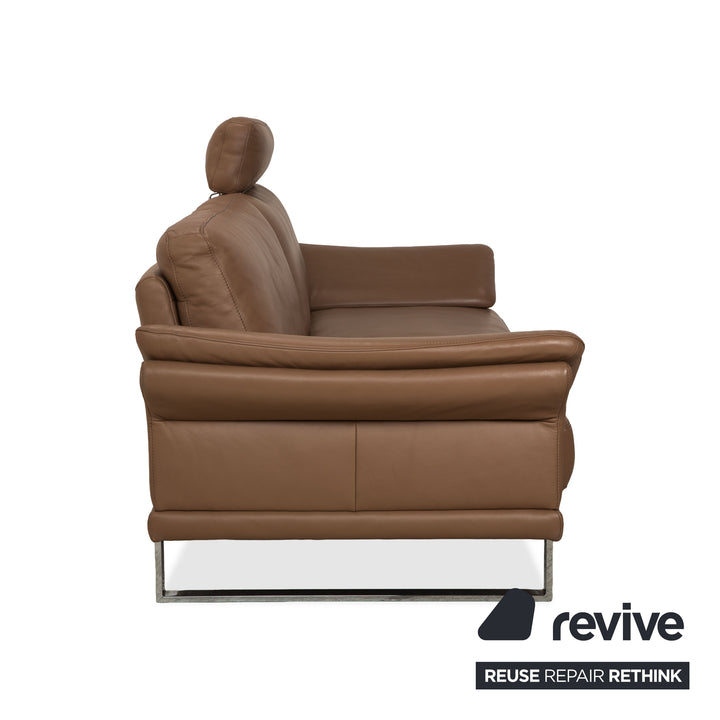 Willi Schillig Leather Suite Three-Seater &amp; Two-Seater Brown Taupe Sofa Couch Manual Function