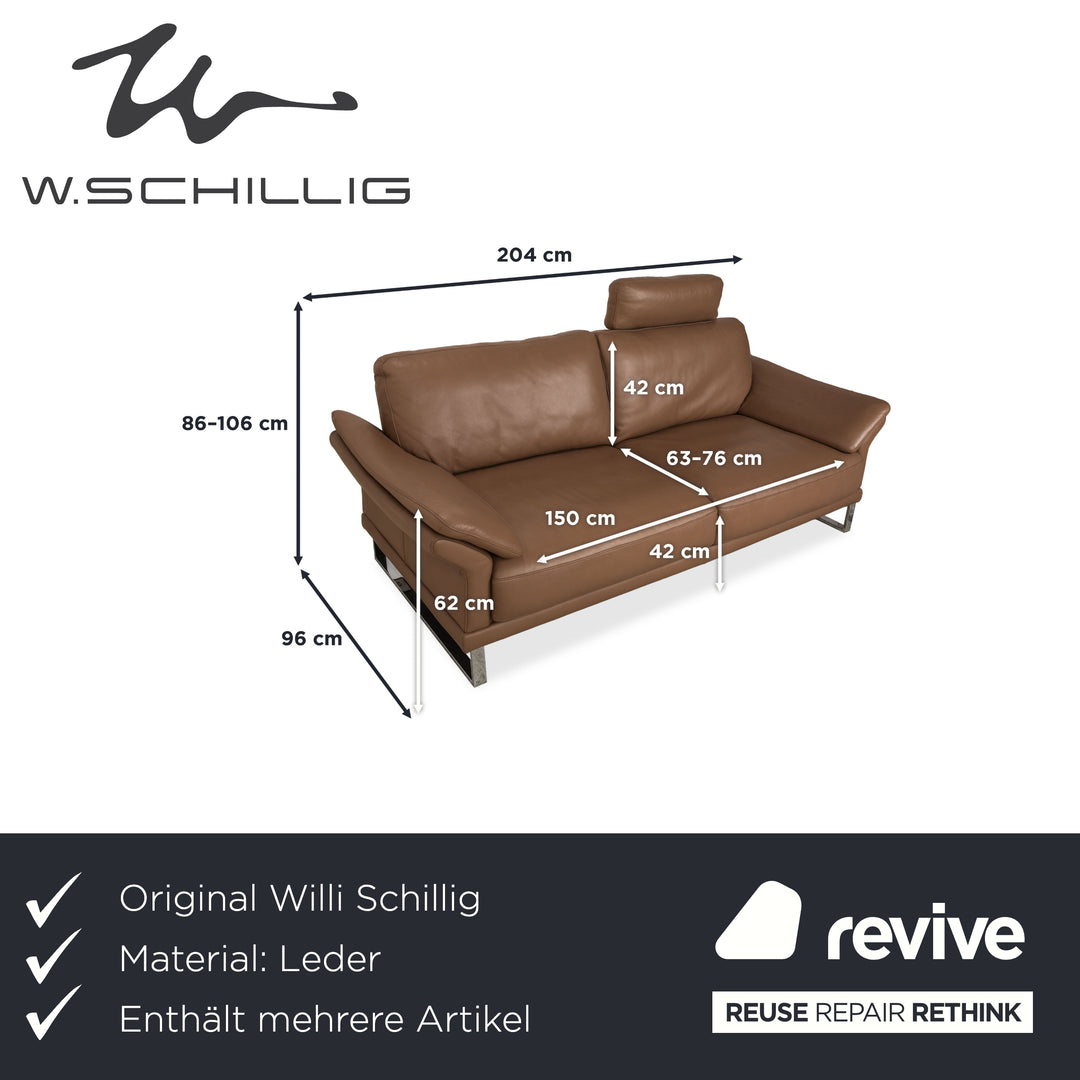 Willi Schillig Leather Suite Three-Seater &amp; Two-Seater Brown Taupe Sofa Couch Manual Function