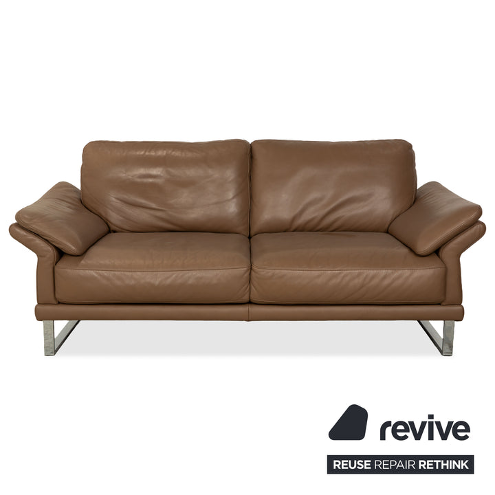 Willi Schillig Leder Garnitur Dreisitzer & Zweisitzer Braun Taupe Sofa Couch manuelle Funktion