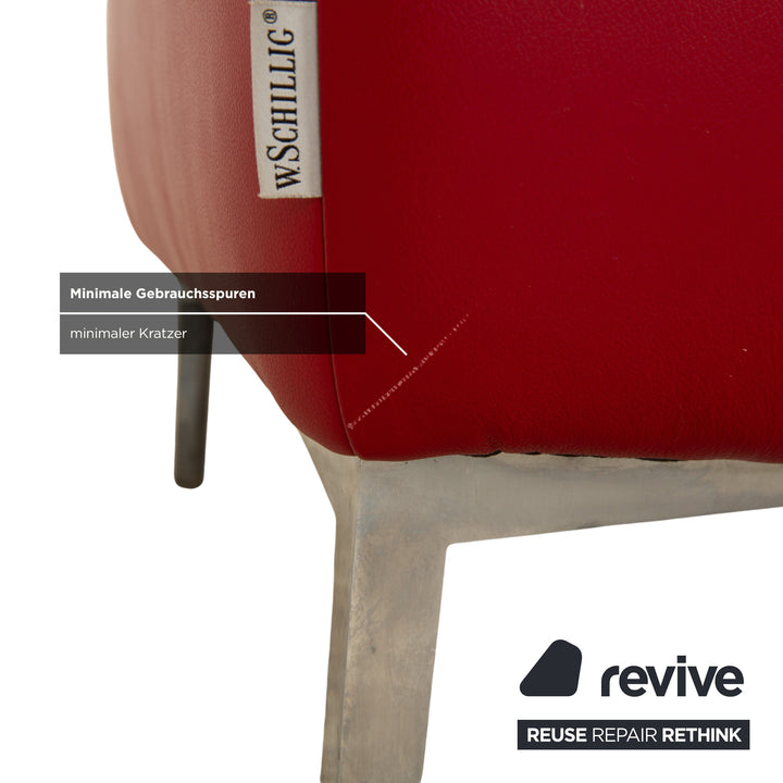 Willi Schillig tabouret en cuir rouge