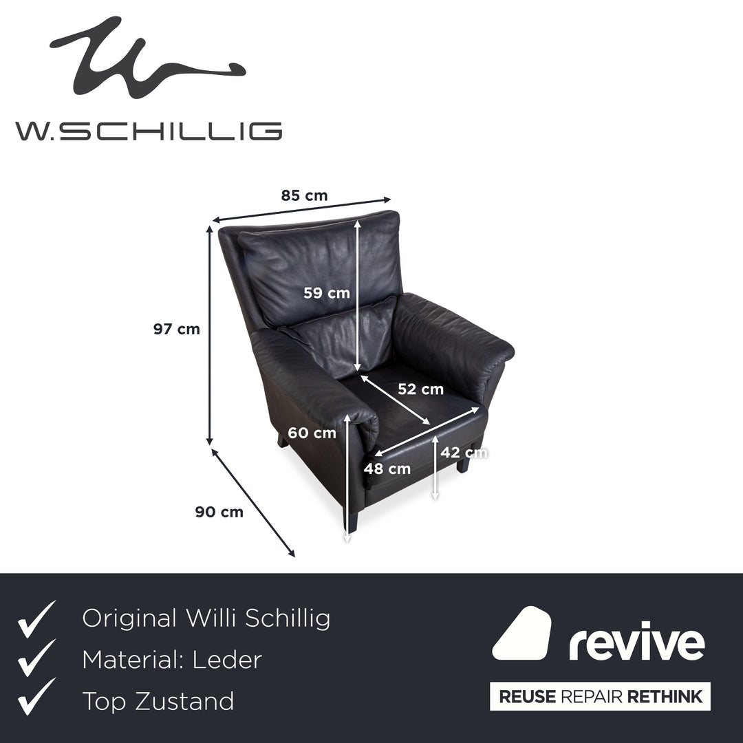 Willi Schillig Leather Armchair Dark Blue Navy Blue