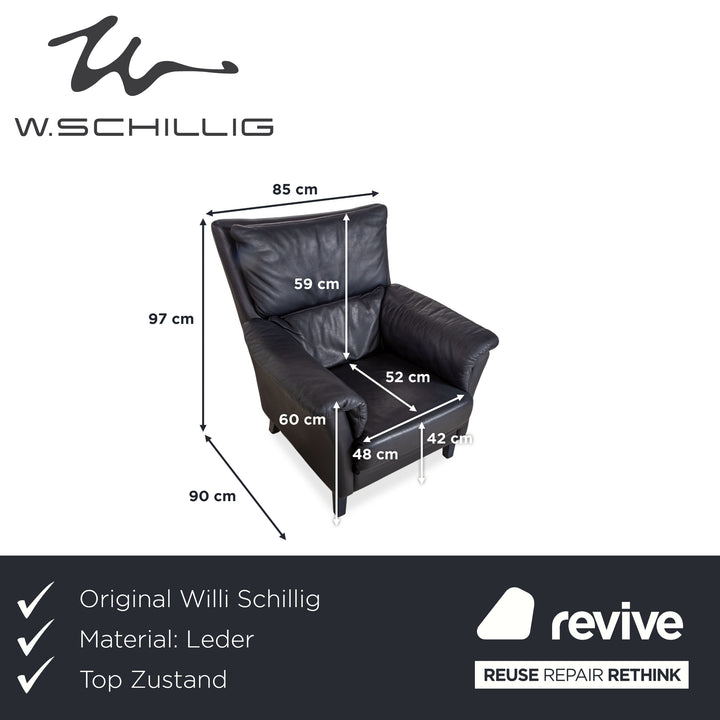 Willi Schillig Leather Armchair Dark Blue Navy Blue