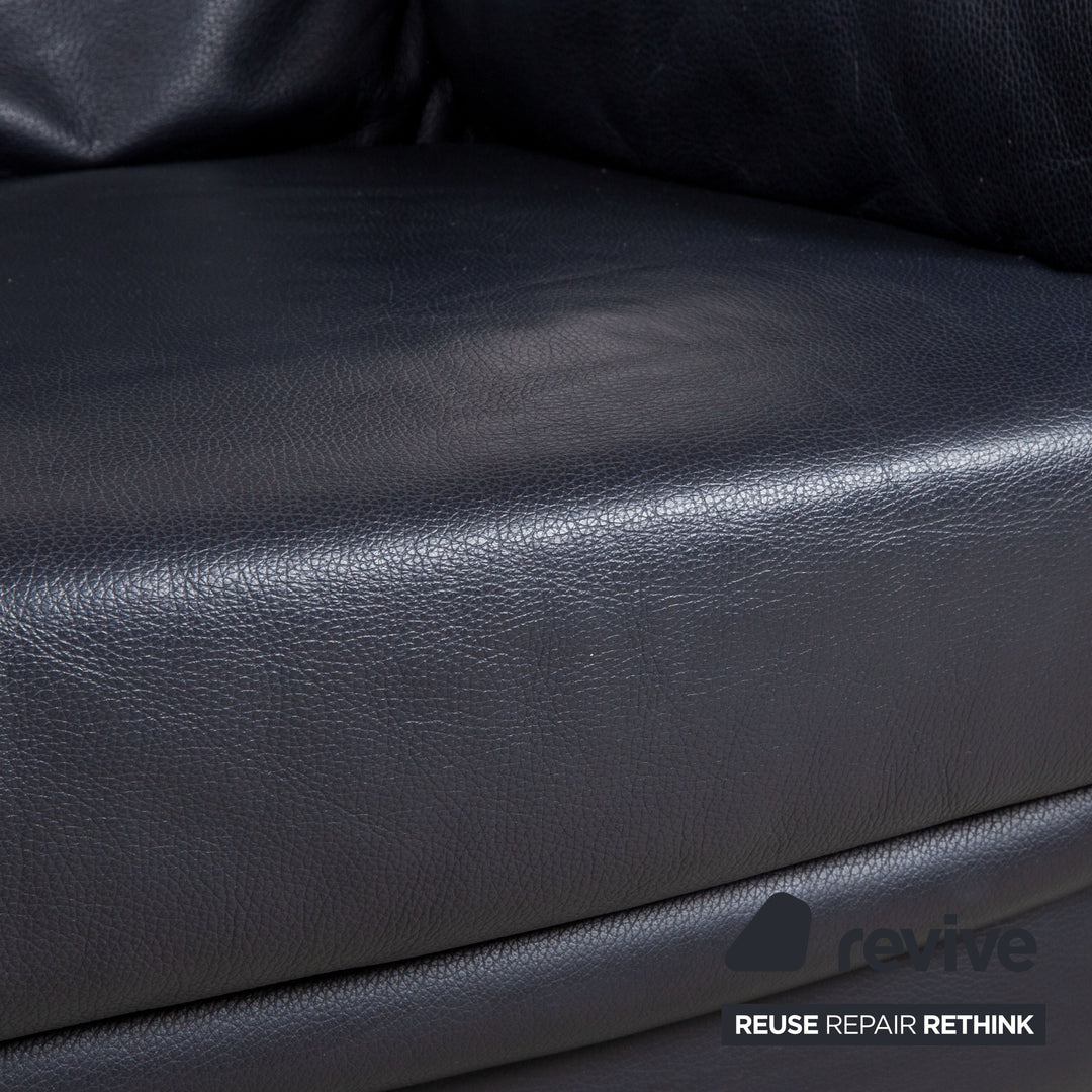 Willi Schillig Leather Armchair Dark Blue Navy Blue