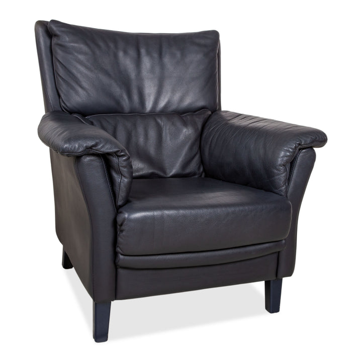 Willi Schillig Leather Armchair Dark Blue Navy Blue