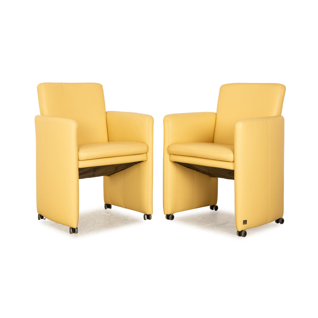 Willi Schillig leather armchair set beige yellow cocktail chair 2x armchairs