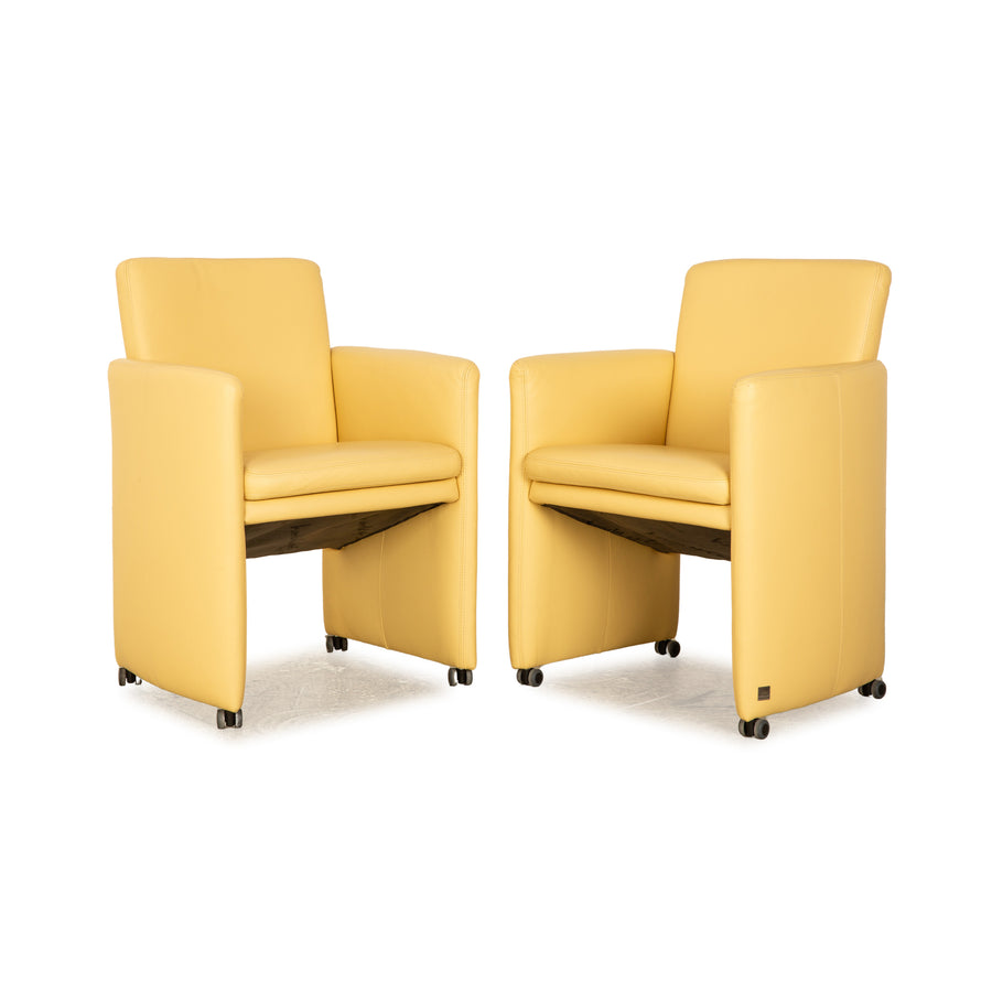 Willi Schillig leather armchair set beige yellow cocktail chair 2x armchairs