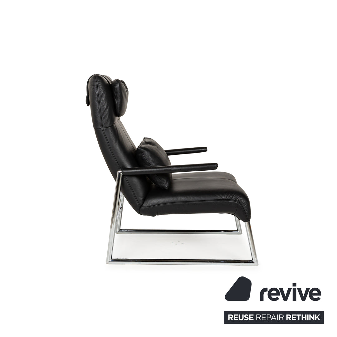 Willi Schillig Leather Armchair Black incl. Stool