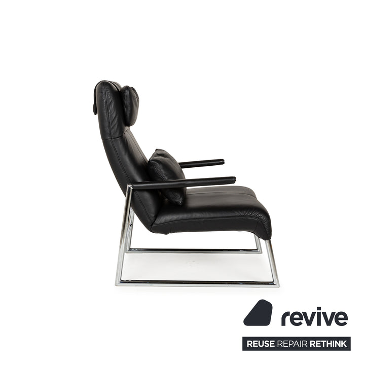 Willi Schillig Leather Armchair Black incl. Stool