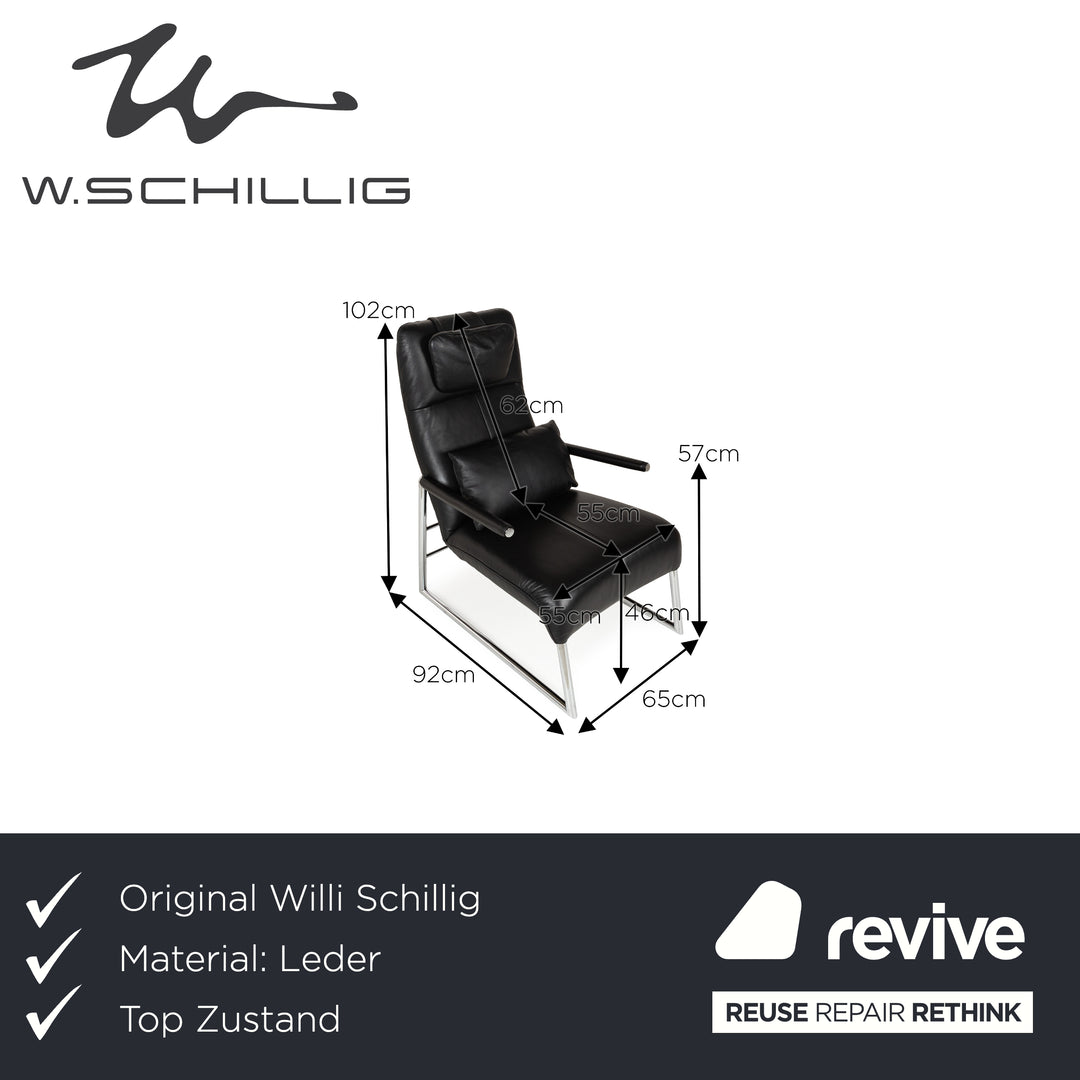 Willi Schillig Leather Armchair Black incl. Stool