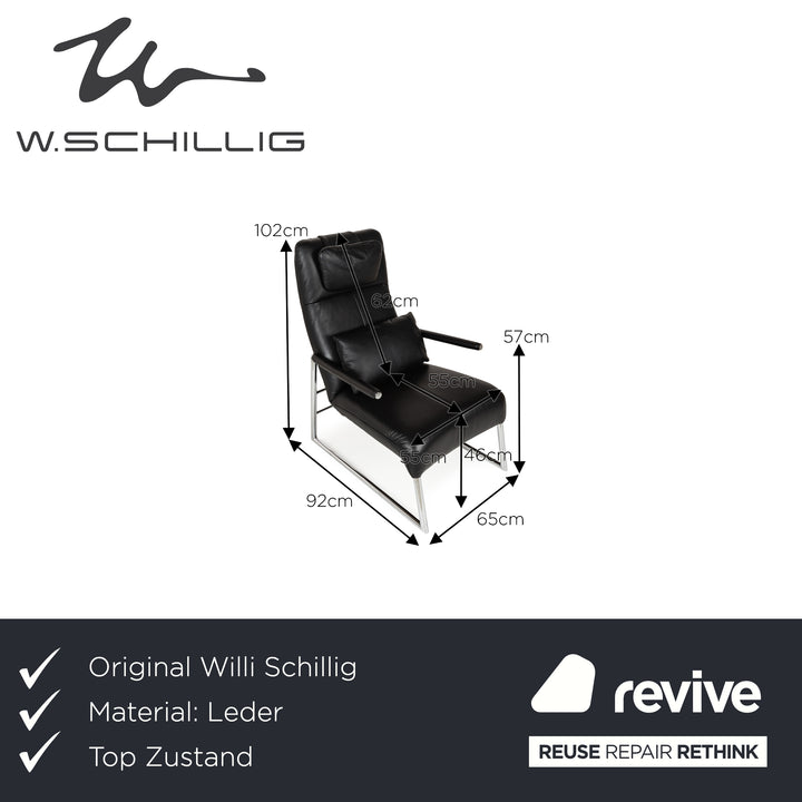 Willi Schillig Leather Armchair Black incl. Stool