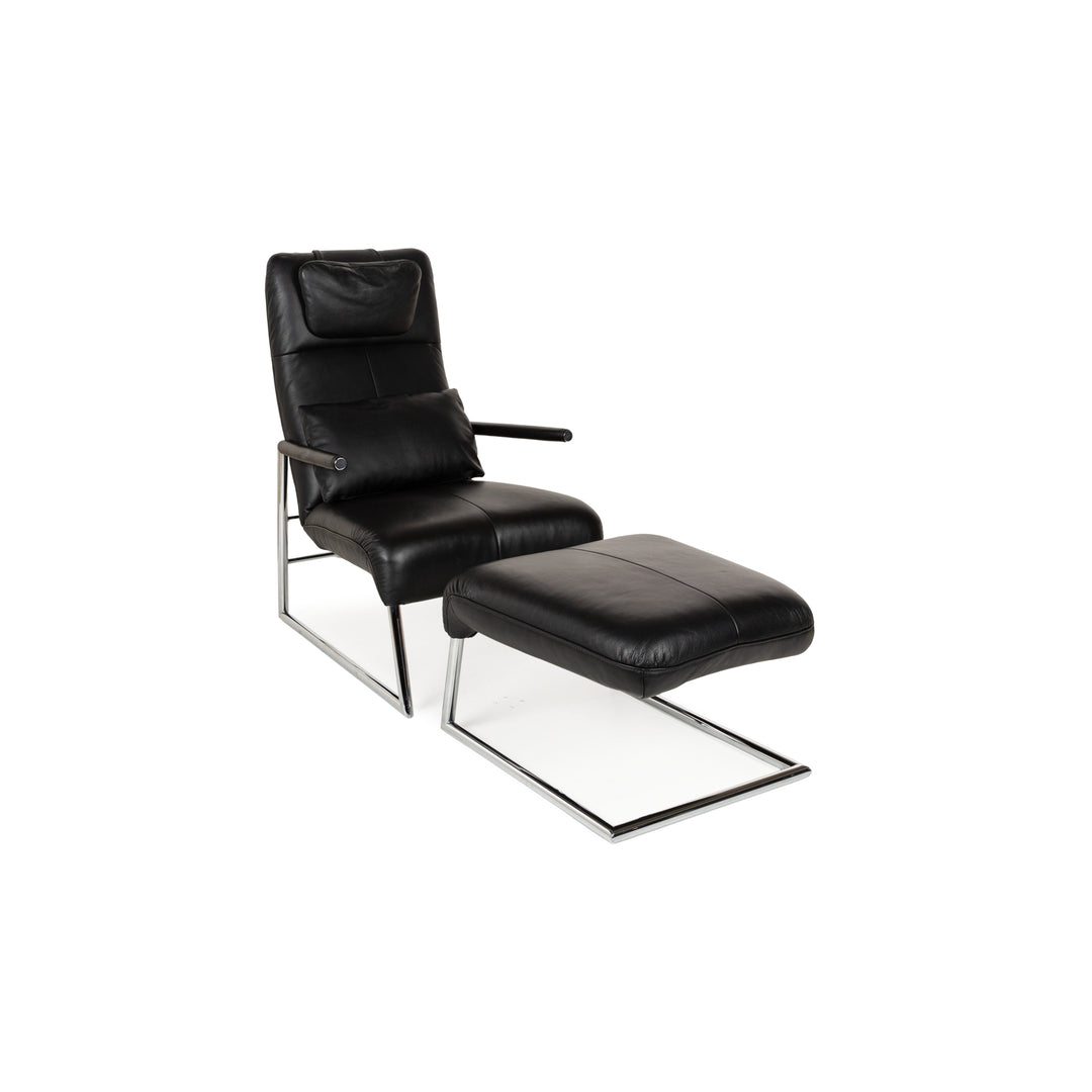 Willi Schillig Leather Armchair Black incl. Stool