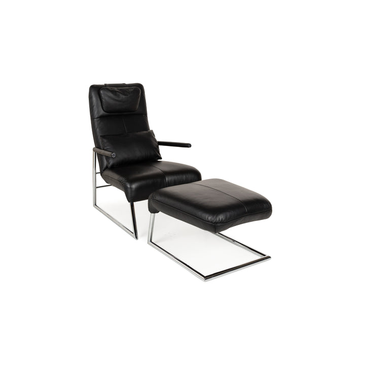 Willi Schillig Leather Armchair Black incl. Stool