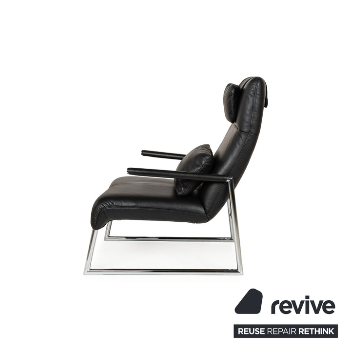 Willi Schillig Leather Armchair Black incl. Stool