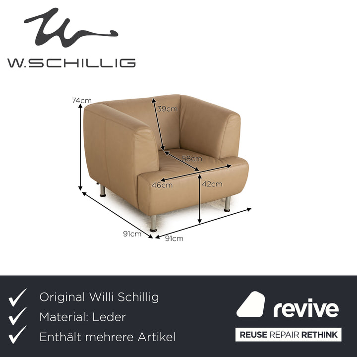 Willi Schillig leather sofa set beige stool armchair three-seater beige taupe sofa couch