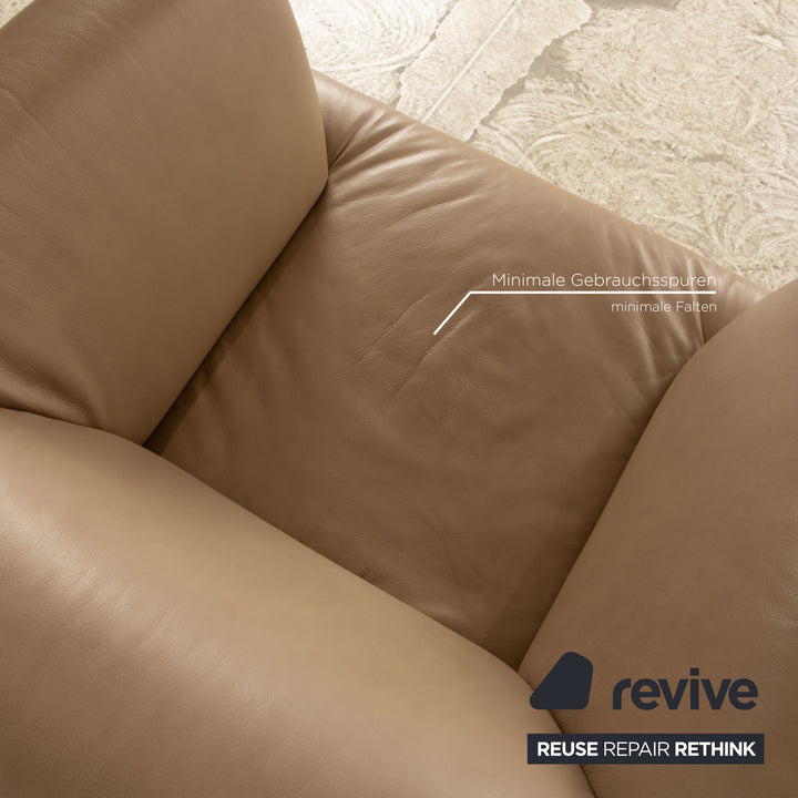 Willi Schillig leather sofa set beige stool armchair three-seater beige taupe sofa couch