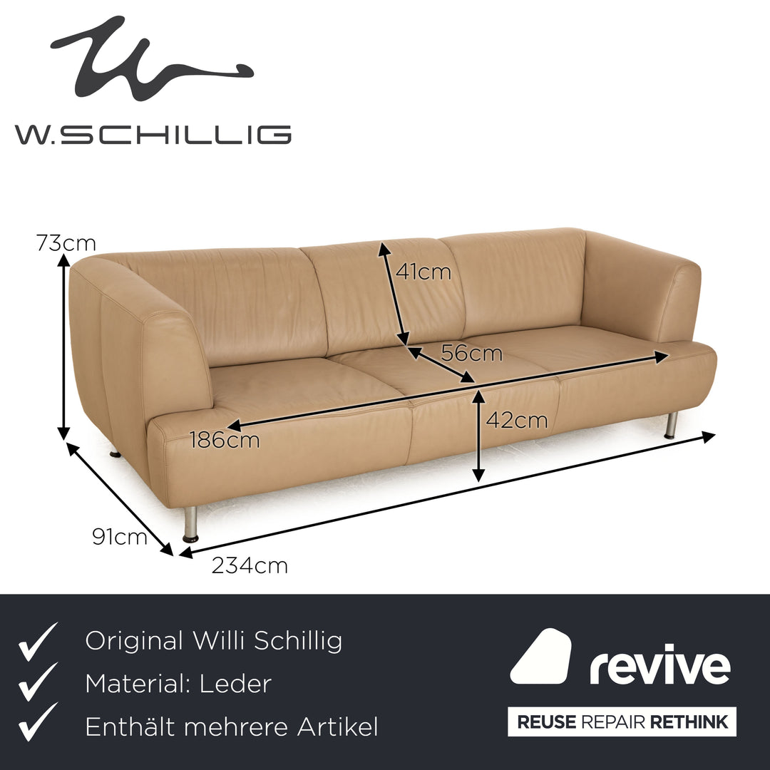Willi Schillig leather sofa set beige stool armchair three-seater beige taupe sofa couch
