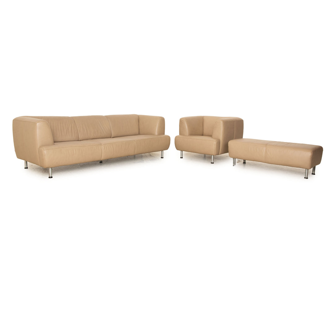 Willi Schillig leather sofa set beige stool armchair three-seater beige taupe sofa couch