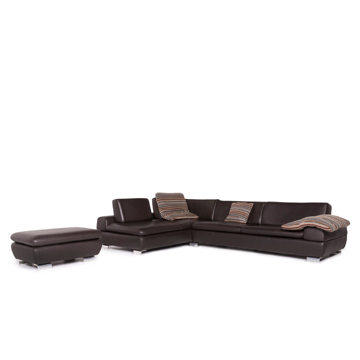 Willi Schillig leather sofa set brown 1x corner sofa 1x stool #11092