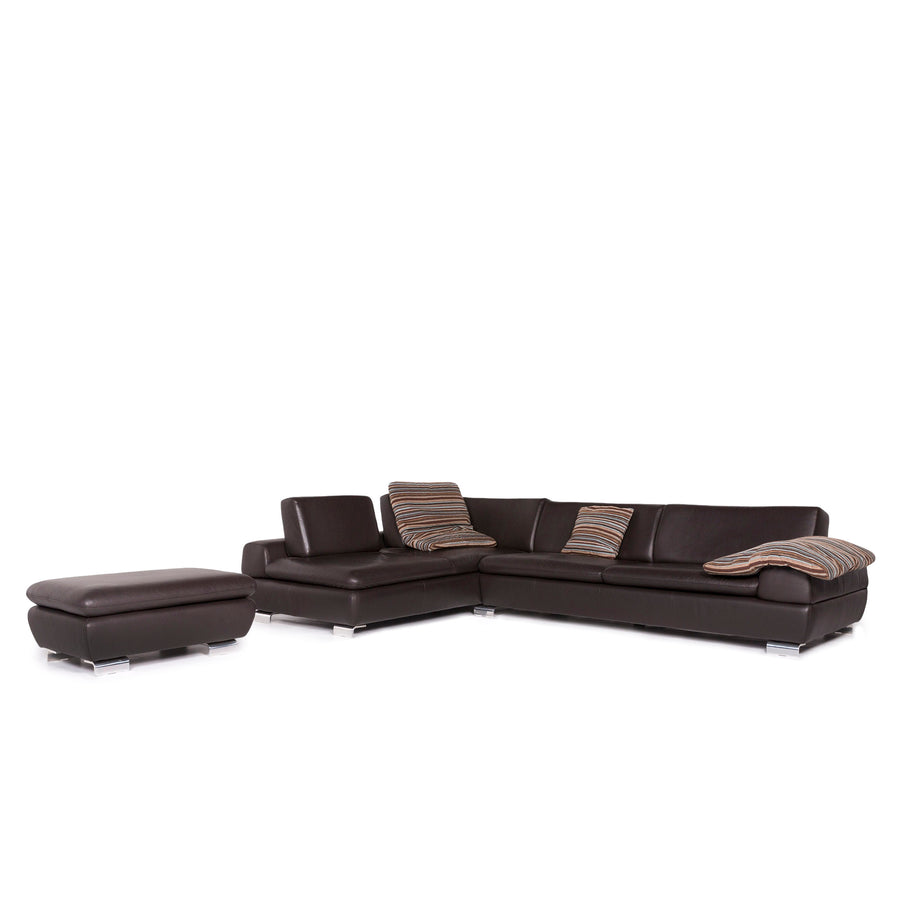 Willi Schillig leather sofa set brown 1x corner sofa 1x stool #11092