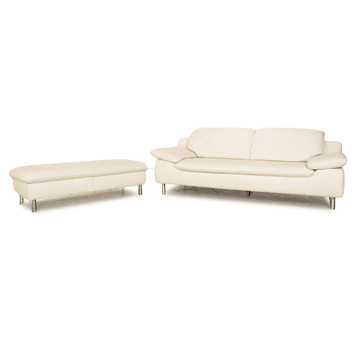 Willi Schillig Leder Sofa Garnitur Creme manuelle Funktion Dreisitzer Hocker Couch