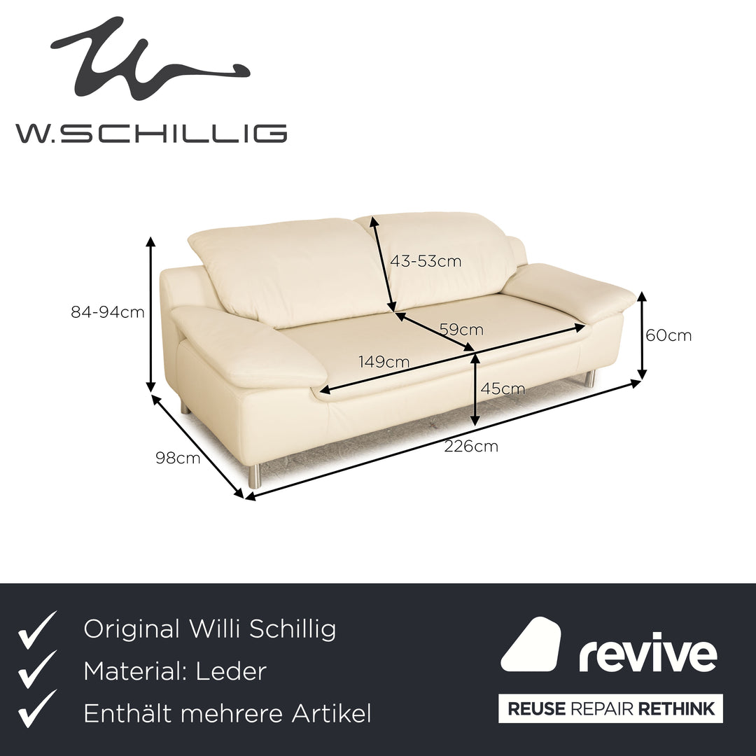 Willi Schillig Leder Sofa Garnitur Creme manuelle Funktion Dreisitzer Hocker Couch