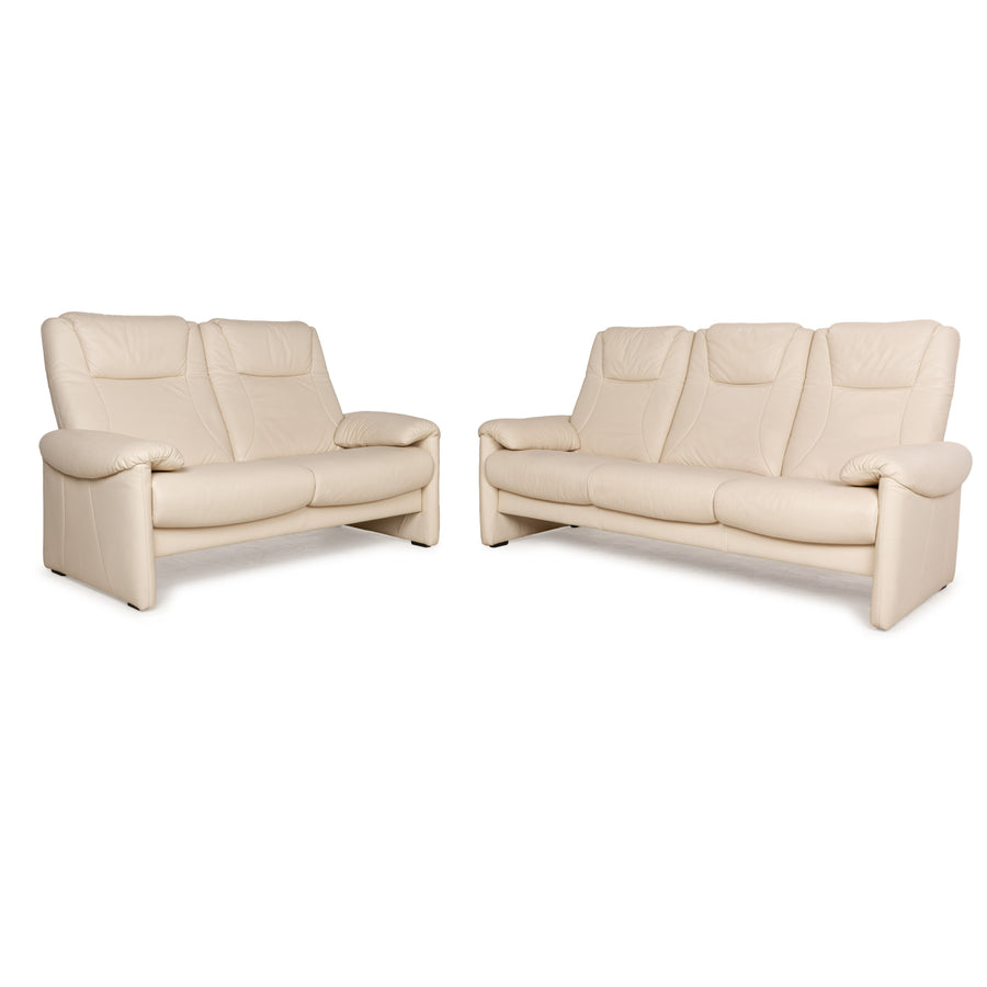 Willi Schillig Leder Sofa Garnitur Creme Sofa Couch manuelle Funktion Relaxfunktion Dreisitzer Zweisitzer Set