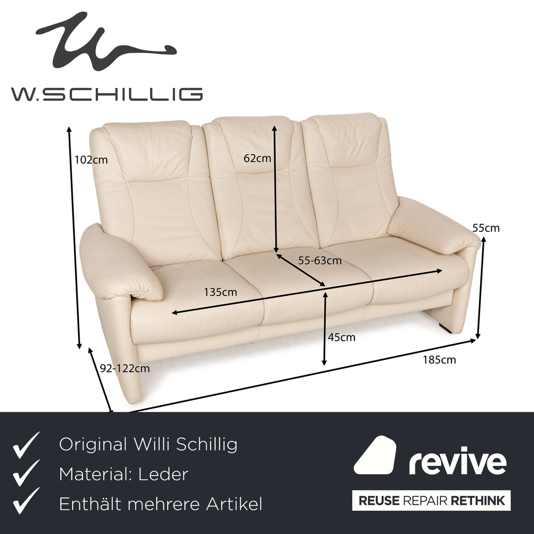 Willi Schillig Leder Sofa Garnitur Creme Sofa Couch manuelle Funktion Relaxfunktion Dreisitzer Zweisitzer Set