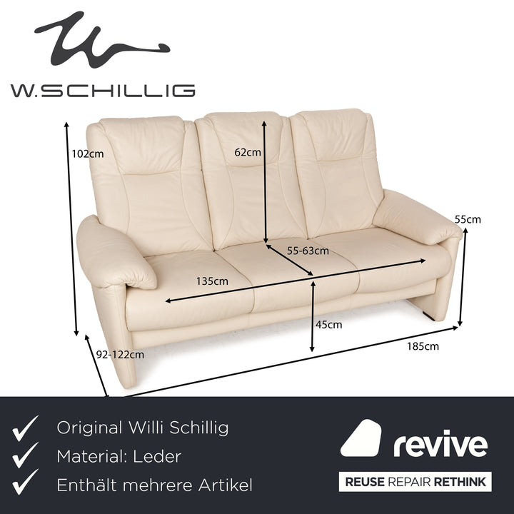 Willi Schillig Leder Sofa Garnitur Creme Sofa Couch manuelle Funktion Relaxfunktion Dreisitzer Zweisitzer Set