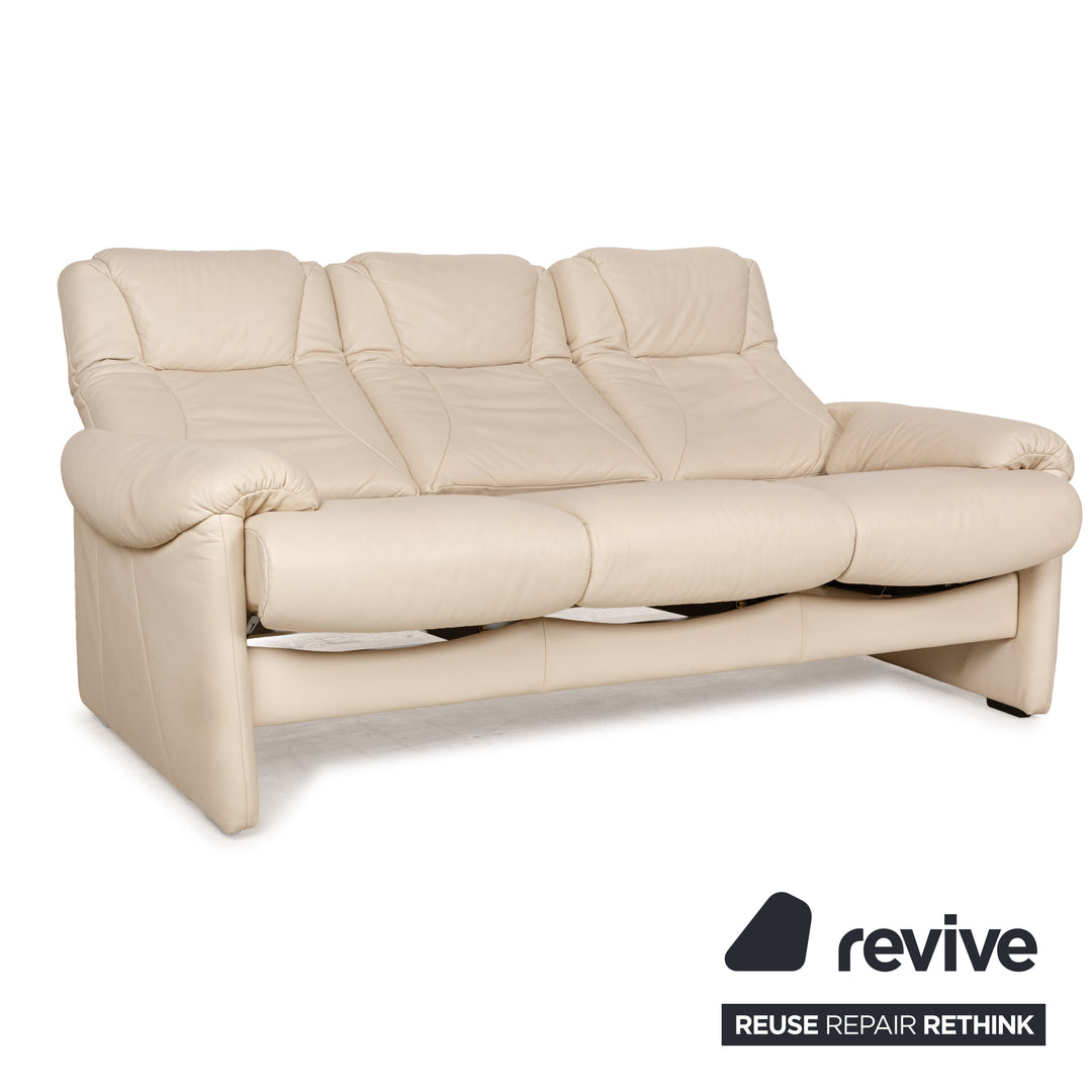 Willi Schillig Leder Sofa Garnitur Creme Sofa Couch manuelle Funktion Relaxfunktion Dreisitzer Zweisitzer Set