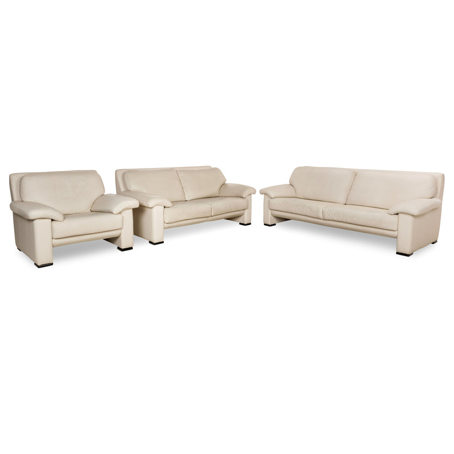 Willi Schillig Leder Sofa Garnitur Dreisitzer Zweisitzer Sessel Creme Grau Couch