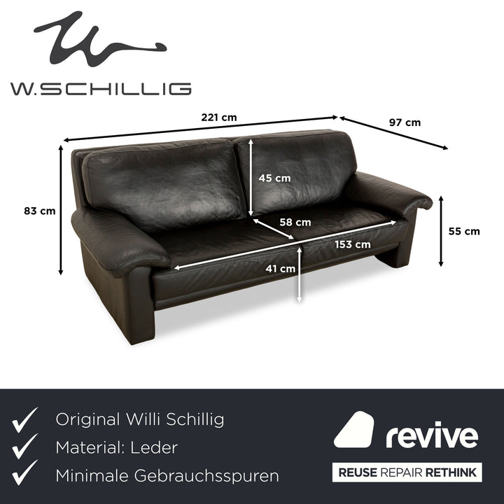 Willi Schillig Leather Sofa Black Three-Seater Couch